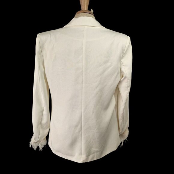 Shein Double Breast White Blazer Women Sz M Feather Cuff Lightweight Gold Button - Picture 4 of 9